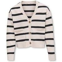 Only Kids Girls Striped Knitted Cardigan - Birch Black