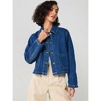 Only Denim Button Detail Jacket - Dark Blue