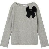 Name It Girls Bow Long Sleeve Tshirt - Grey Melange