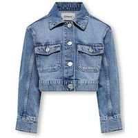 Only Kids Girls Cropped Denim Jacket - Medium Blue Denim