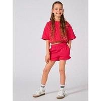 Only Kids Girls Short Sleeve Sweat Co-Ord T-Shirt - Raspberry