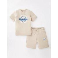 Jack & Jones Junior Boys 2 Colour Logo Short Sleeve T-Shirt And Shorts Set - Moonbeam