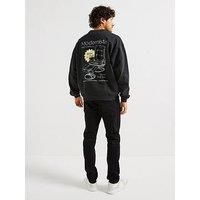 Only & Sons Wyatt Loose Back Print Crew Sweater - Black
