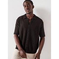 Selected Homme Ginger Short Sleeve Relaxed Fit Knitted Polo Cardigan - Black Demitasse Twist