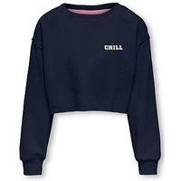 Only Kids Girls No Inspiration Cropped Sweat Top - Night Sky - Navy