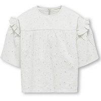 Only Kids Girls Daisy Broderie Anglaise Short Sleeve Blouse - White