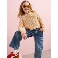 Only Kids Girls Stripe Crochet Jumper - Caramel Cream