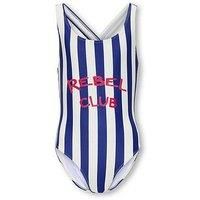 Only Kids Girl Stripe Rebel Swimsuit - Mazarine Blue