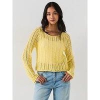 Pieces Boatneck Knitted Long Sleeve Top - Yellow