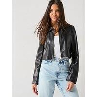 Only Faux Leather Zip Front Jacket - Black