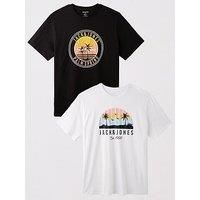 Jack & Jones Big Tall 2-Pack Palm Tree Print T-Shirt - Black