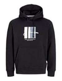 JACK & JONES Men/'s Jorfrederiksberg Box Script Sweat Hood, Black, M