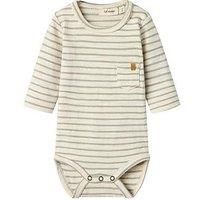 Lil Atelier Baby Boys Long Sleeved Striped Bodysuit - Turtledove Forest Fog