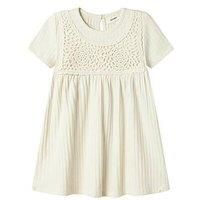 Lil Atelier Mini Girls Crochet Short Sleeve Dress - Turtledove