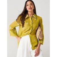Jdy Semi Sheer Embroidered Shirt - Green