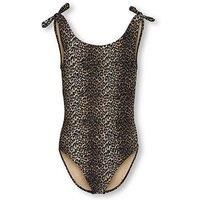 Only Kids Girls Leopard Print Knot Swimsuit - Humus Cool Leo