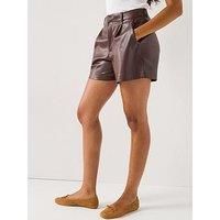 Only Smooth High Waist Faux Leather Shorts - Brown