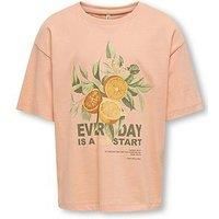 Only Kids Girls Loose Printed Tshirt - Salmon Fresh