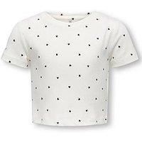 Only Kids Girls Heart Print Short Sleeve Tshirt - Cloud Dancer