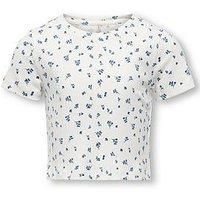 Only Kids Girls Floral Short Sleeve Tshirt - Mazarine Blue