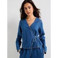 PIECES Women/'s Pctabi Ls Wrap Shirt, Dark Denim Blue, S