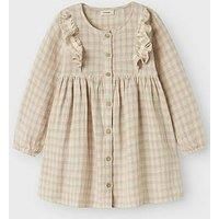Lil Atelier Mini Girls Long Sleeve Gingham Dress - Peach Whip