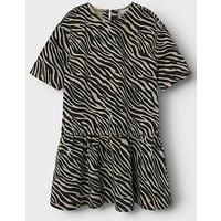Name It Girls Zebra Print Drop Waist Dress - Black