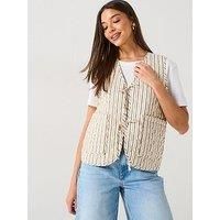 Only Quilted Stripe Tie Detail Waistcoat - Multi