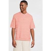 Selected Homme Foam Short Sleeve Relaxed Fit Structured Knitted Polo Shirt - Salmon