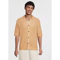Selected Homme Ginger Short Sleeve Relaxed Fit Knitted Polo Cardigan - Light Brown