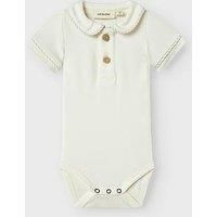 Lil Atelier Baby Boys Collared Short Sleeve Bodysuit - Coconut Milk