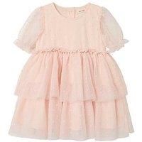 Lil Atelier Mini Girls Tulle Layered Short Sleeve Dress - Peach Blush