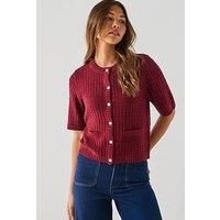 Jdy Tikka Short Sleeve O-Neck Cardigan - Red