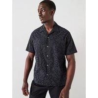 Selected Homme Eli Relaxed Fit Embossed Short Sleeve Shirt - Black