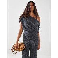 Vero Moda Fie One Shoulder Slouch Jersey Top Co-Ord - Grey