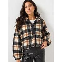 Only Button Down Check Teddy Jacket - Multi