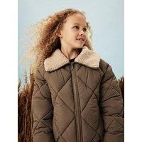 Name It Girls Borg Collar Padded Jacket - Brown
