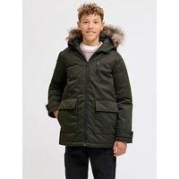 Jack & Jones Junior Boys Charlie Detachable Faux Fur Parka - Khaki