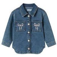 Name It Mini Girls Bow Embroidered Denim Jacket - Medium Blue Denim