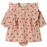 Lil Atelier Baby Girls Cherry Embroidered Bodysuit Dress - Misty Rose
