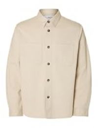 SELECTED FEMME Men/'s Slhtravis Twill Overshirt Ls Noos, Oatmeal, S
