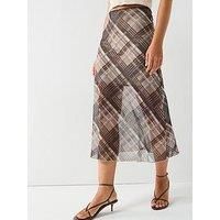Only Kaya Life Mid Waist Midi Mesh Tartan Skirt - Multi