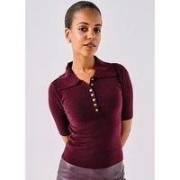 Vero Moda Marina 2/4 Sleeve Polo Neck Pullover - Red