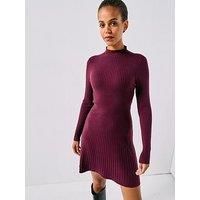 Vero Moda Ribbed Long Sleeve Funnel Neck Skater Dress - Red
