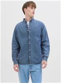 JJ rebel Men/'s Jrebavan Shirt Ls, Medium Blue (Medium Blue Denim), S