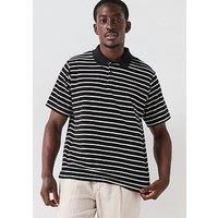 Jack & Jones Gen Striped Towelling Polo Shirt - Black