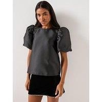 Only Manny 2/4 Heavy Satin Top - Black