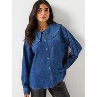 Only Nala Long Sleeve Collar Denim Shirt - Blue