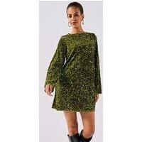 Pieces Long Sleeve Deep Back Bow Mini Dress - Green