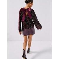 Pieces Long Sleeve Deep Back Bow Top - Red